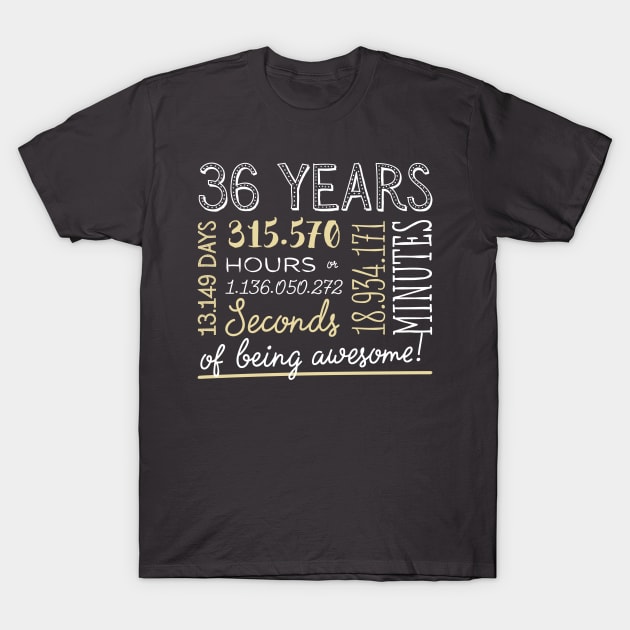 36th Birthday Gifts - 36 Years of being Awesome in Hours & Seconds T-Shirt by BetterManufaktur